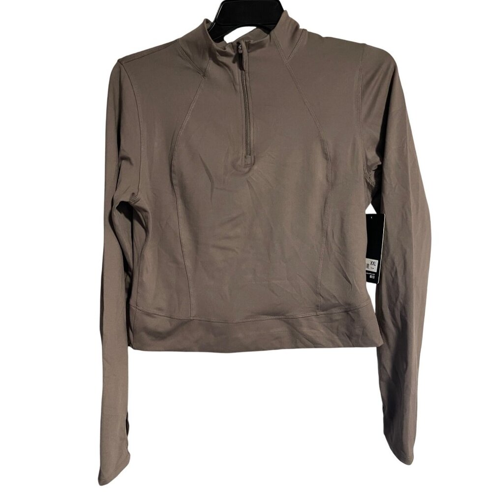 90 Degree By Reflex Womens Cropoed Pullover XXL Iron Gray Taupe Activewear Top
